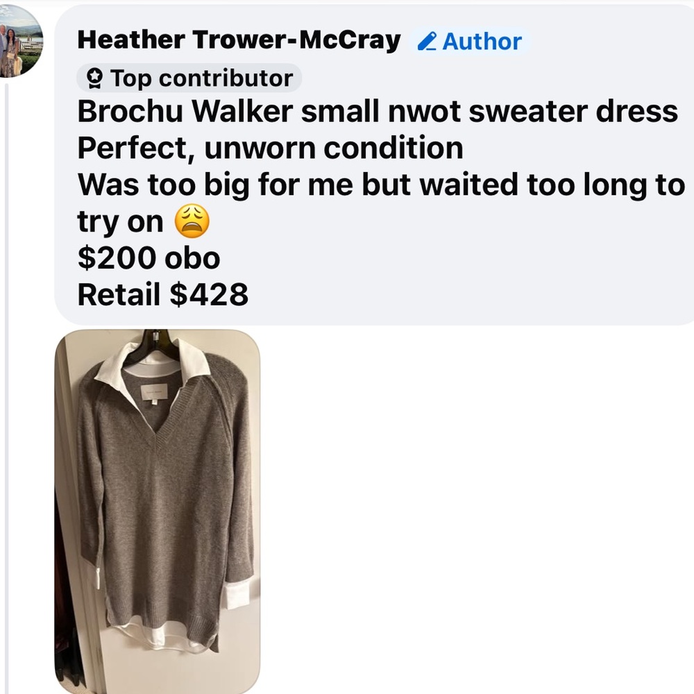 Brochu Walker Taupe V-Neck Sweater with White Trim